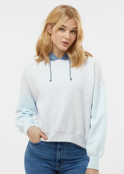 Women's Sueded Fleece Colorblocked Crop Hooded Sweatshirt Thumbnail