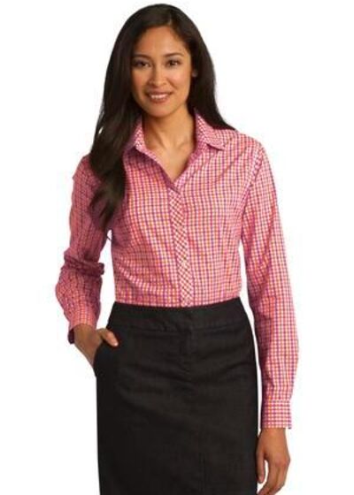 Ladies Long Sleeve Gingham Easy Care Shirt Thumbnail