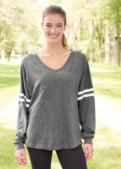 Women’s Slub Jersey Varsitee V-Neck Long Sleeve T-Shirt Thumbnail