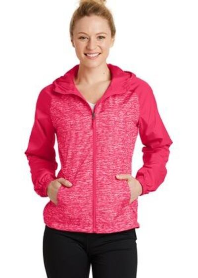 Ladies Heather Colorblock Raglan Hooded Wind Jacket Thumbnail