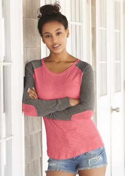 Women’s Preppy Patch Slub Long Sleeve T-Shirt Thumbnail