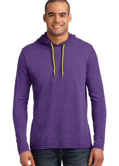 100% Ring Spun Cotton Long Sleeve Hooded T Shirt Thumbnail